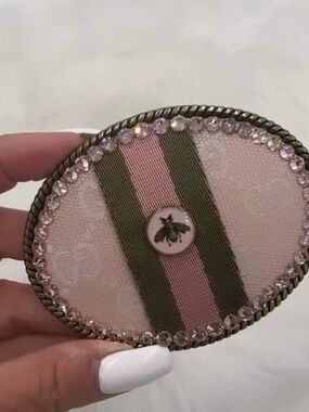 Belt Buckle- Pink Sherry Gucci with Bee Button by Beth’s Buckles